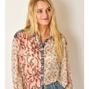 Free People Dani Light Combo Button Front Shirt XS